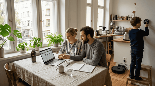 European family researching smart electronics at home