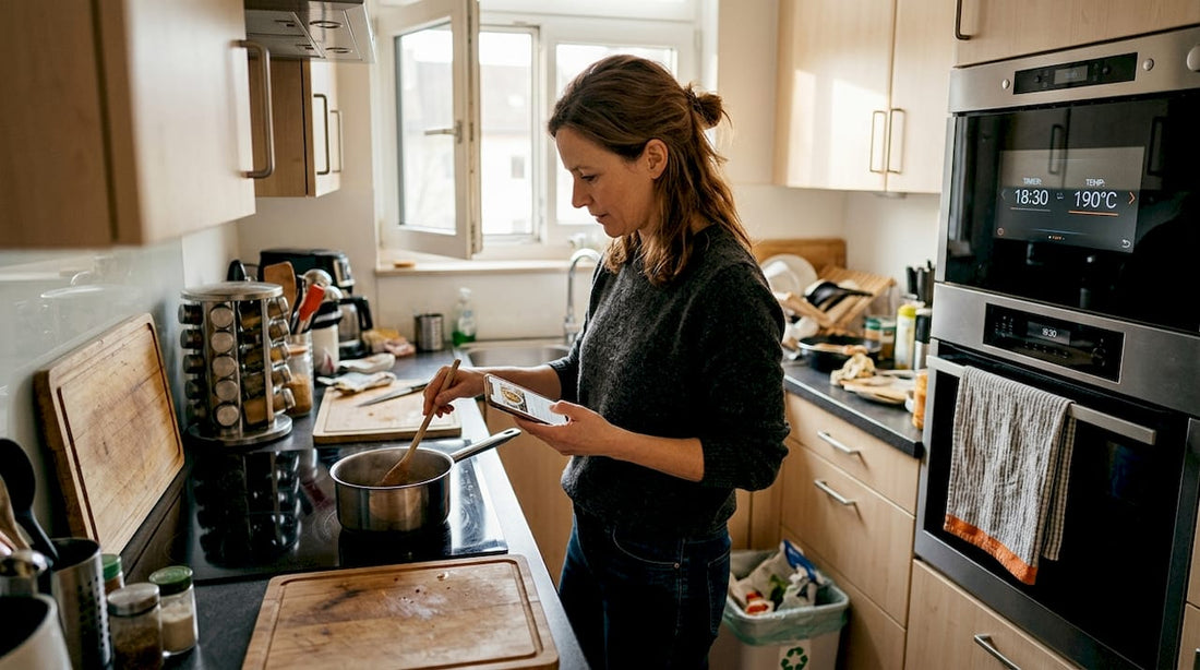 Woman using smart oven in daily cooking