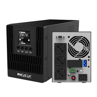 Phasak UPS Online 1000VA Online LCD 1000VA-900W 3 Salidas Formato Tower — image 1