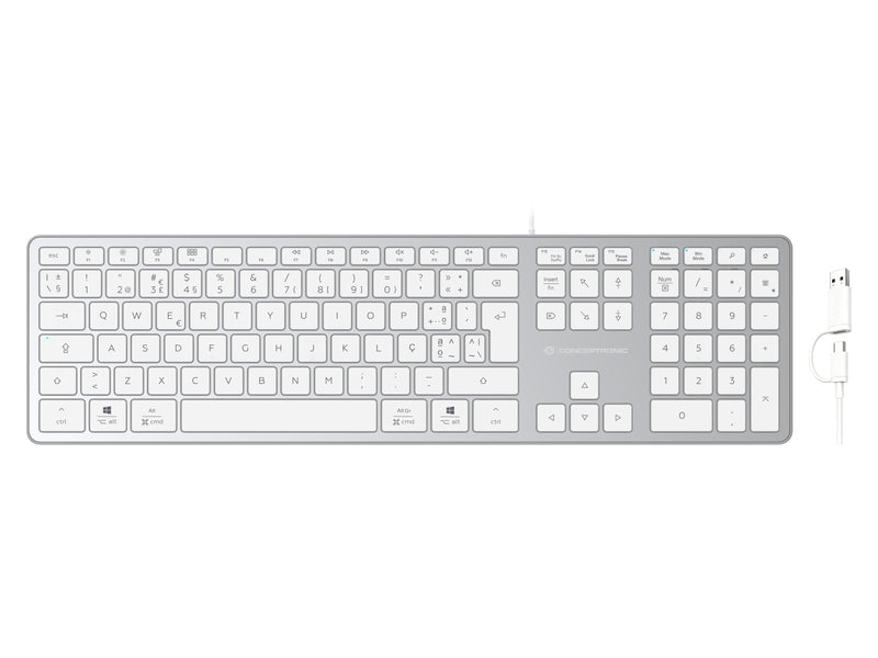 Conceptronic USB Keyboard Slim USB-A/USB-C Layout Pt Ws