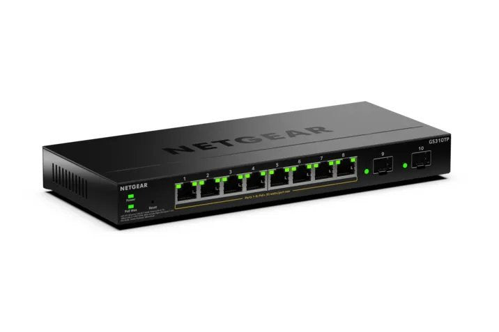 NETGEAR Switch PoE + Smart Managed Essentials 10 Ports Gigabit Ethernet Serie S350– 8 X 1G PoE + a 55W, 2 X 1G