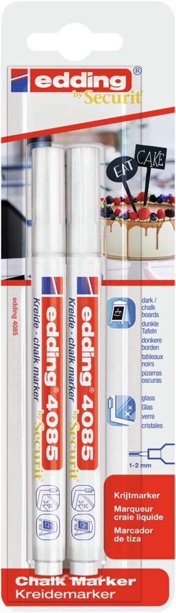 Edding 4085 Pack 2 Markers Tiza Liquida - Punta Redonda - Trazo 1-3MM - Olor Neutro - Colour White