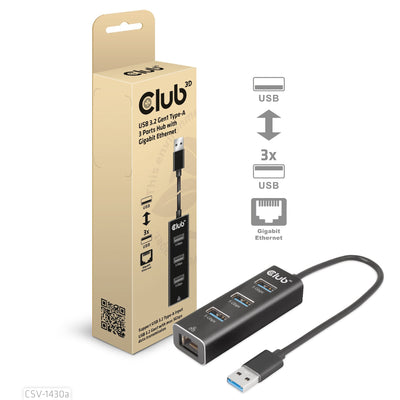 CLUB3D USB 3.2 GEN1 Tipo-a, Hub 3 Ports With Gigabit Ethernet — image 1