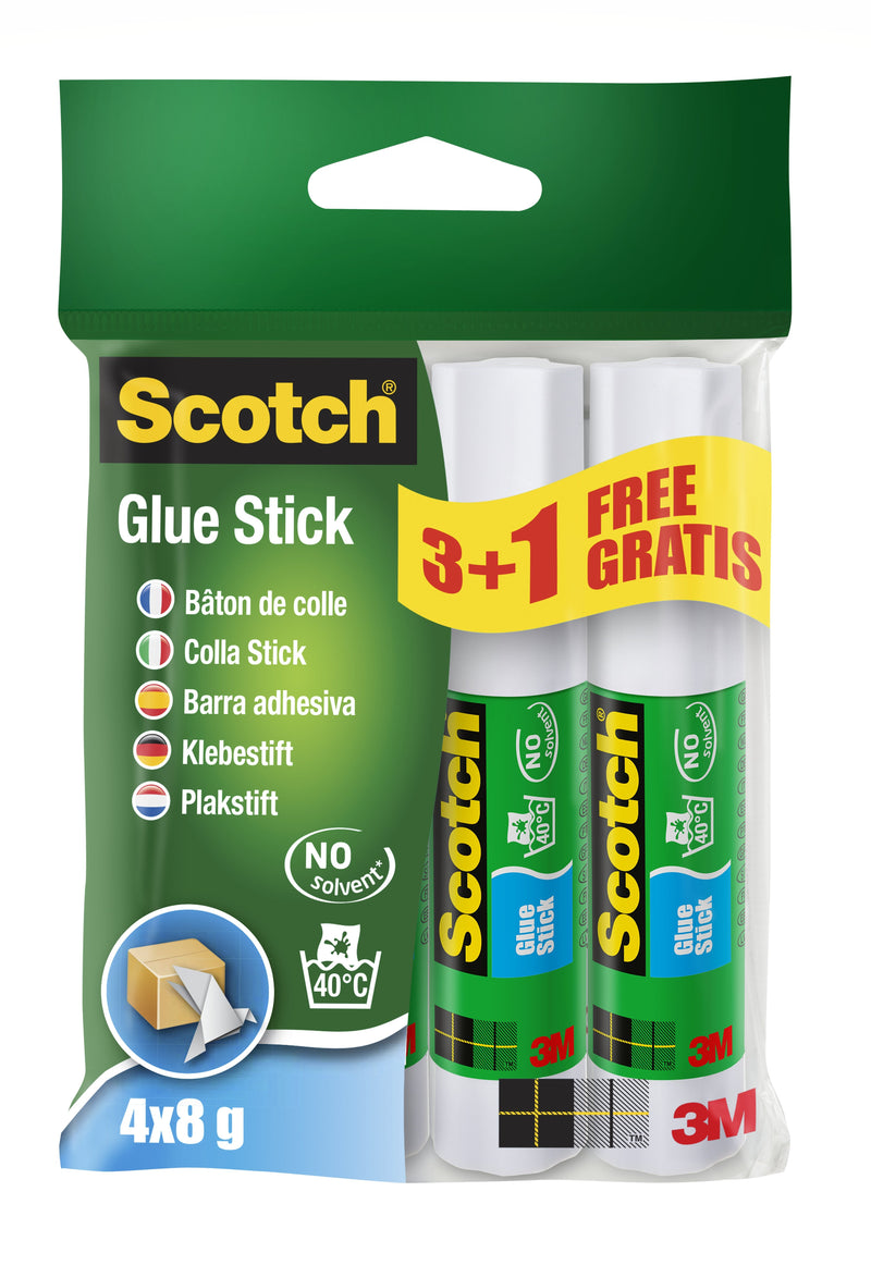 Scotch Pack 4 Pegamentos Barra Adhesive Solido - 8GR Unit - Promocion 3Â Barcodes + 1 Gratis - Colour