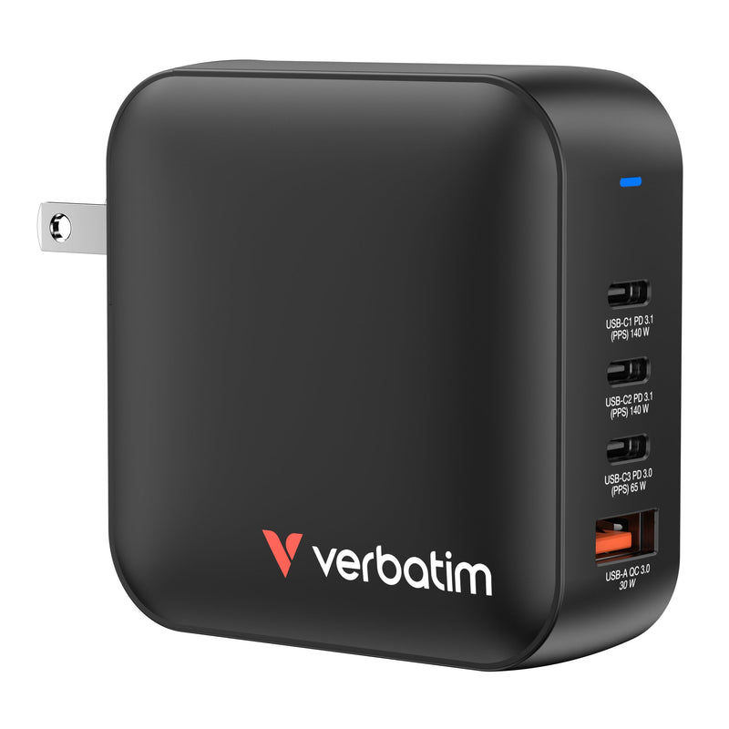 Verbatim Mini GaN Charger 165W 3x USB-C 1x USB-A Us/Eu/Uk A.32216