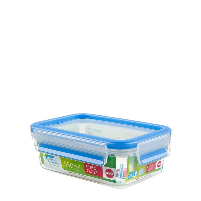 Emsa Clip & Close Conservador Airtight Plastic Rectangular 0,55, Transparent And Blue