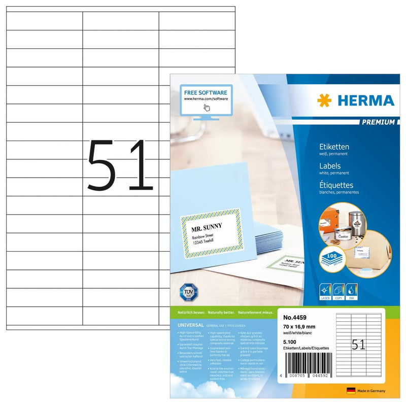 Herma Labels Premium A4 White 70X16,9MM Paper 5100 Units