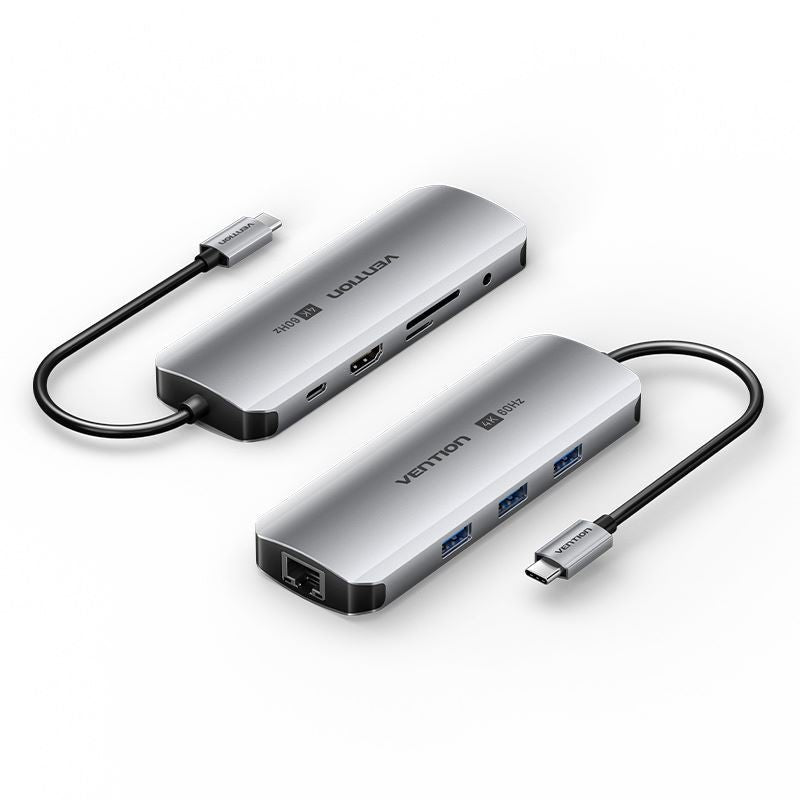 Vention Docking USB Type-c Tqlhb 1x HDMI 4K 3x USB 1x USB Type-c Pd 1x RJ45 1XJACK 3.5MM 1XLECTOR Cards Grey