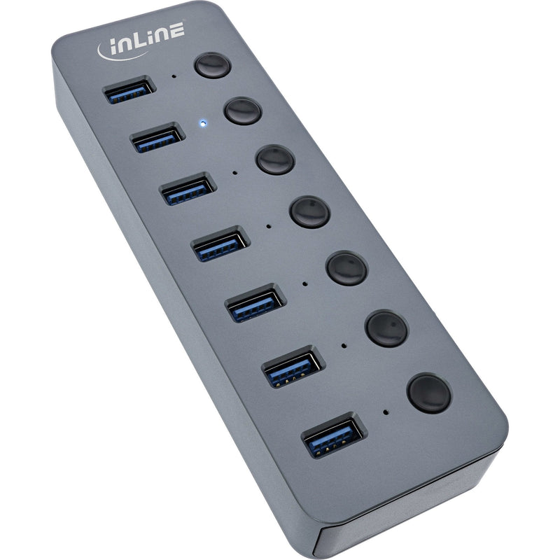 Inline Hub USB 3.2 GEN.1, 7 Ports With Switch Aluminium Grey With Power Supply