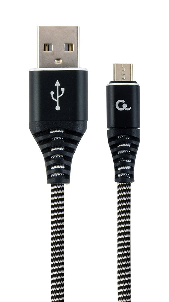 Gembird CC-USB2B-AMMBM-1M-BW Cable Datos And Charging Micro USB Trenzado Premium, 1M, Black / White