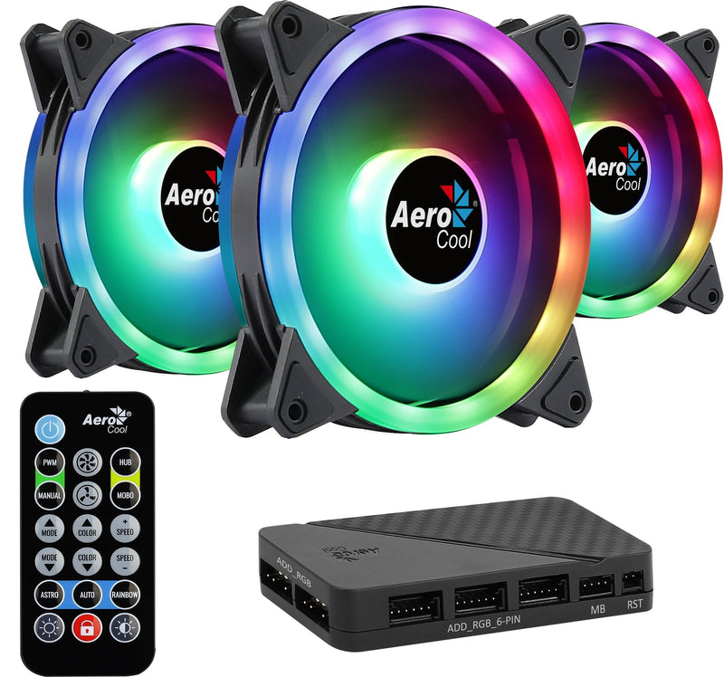 Aerocool Pack 3XVENTILADORES + Hub H66F And Control Remote Duopro ARGB 120MM Ring LED Dual Connection 3.4 And