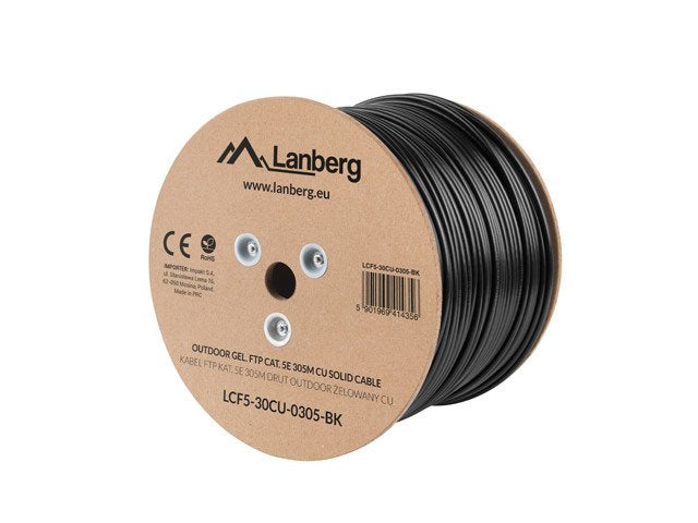Lanberg Bobina Network Cable Sólido Exteriores FTP Cu, CAT.5E, 305M, Grey LCF5-30CU-0305-BK