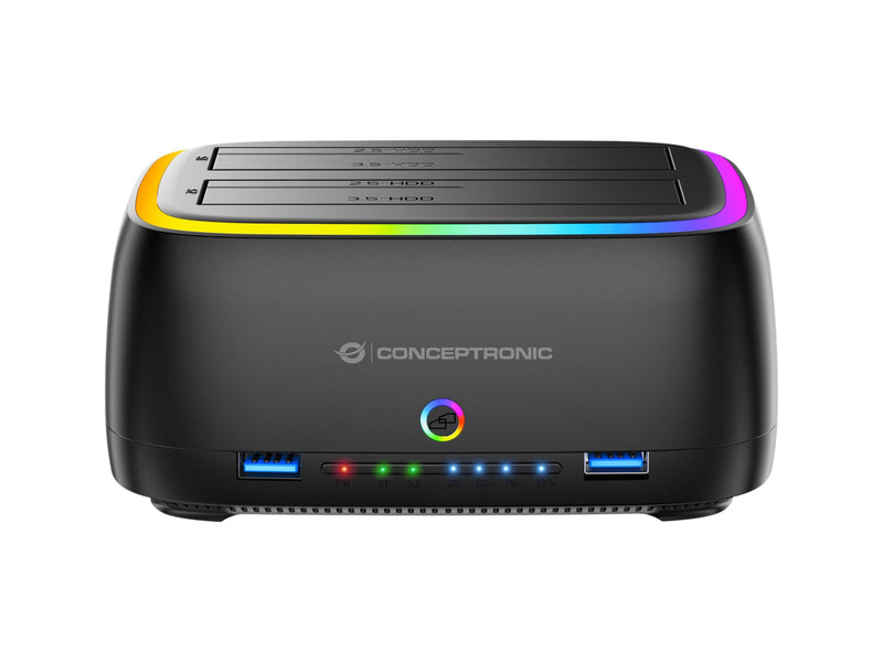 Conceptronic Docking DONN36B USB-C RGB Double Bahia SATA HDD SSD 2.5 3.5 Clonado Offline 2x USB-A SD
