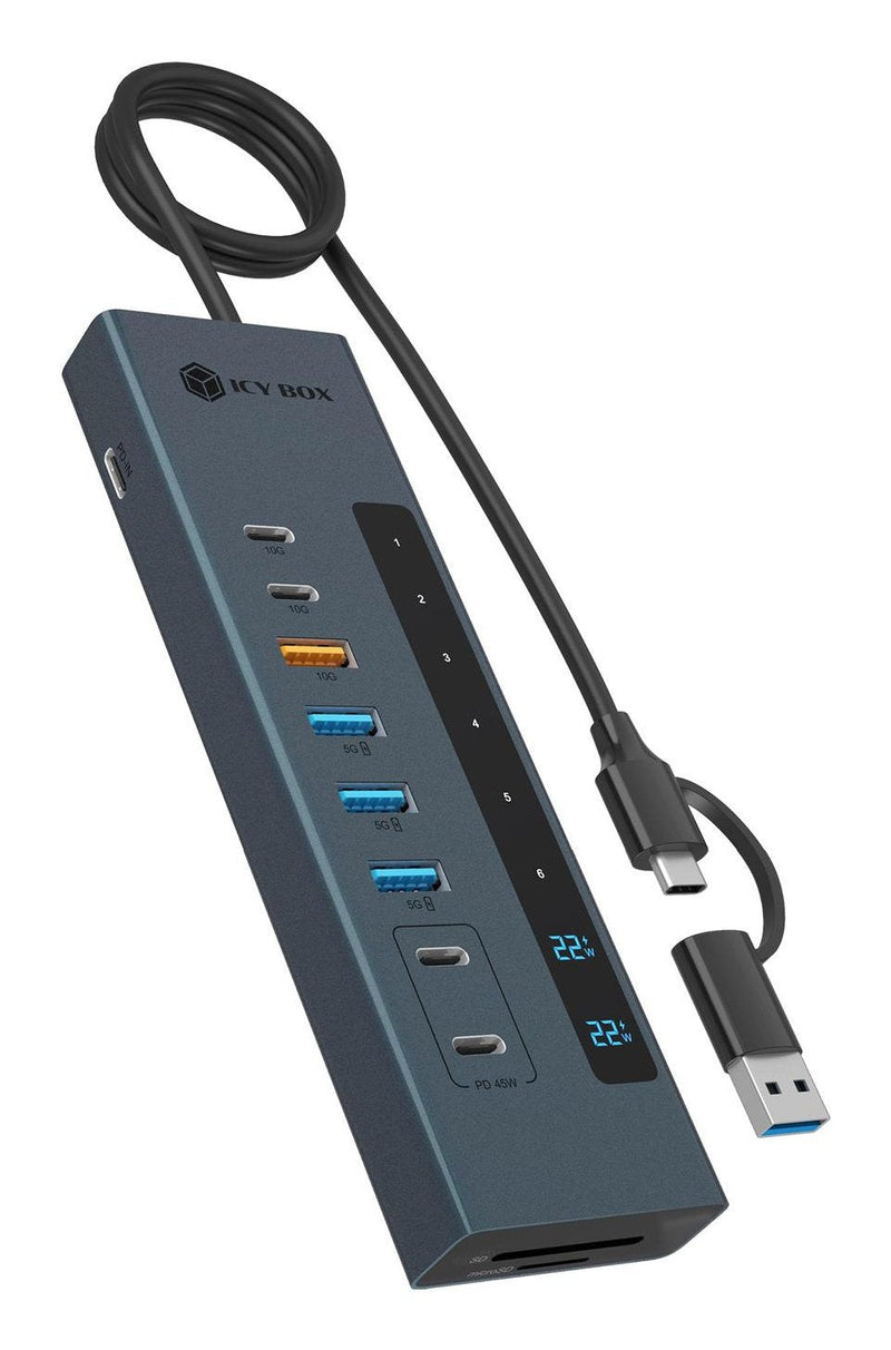 Icy Box IB-HUB1742CR-C2PD, Estación Acoplamiento Blue Claro, Usb-a, Usb-c, Sd, microSD 61159