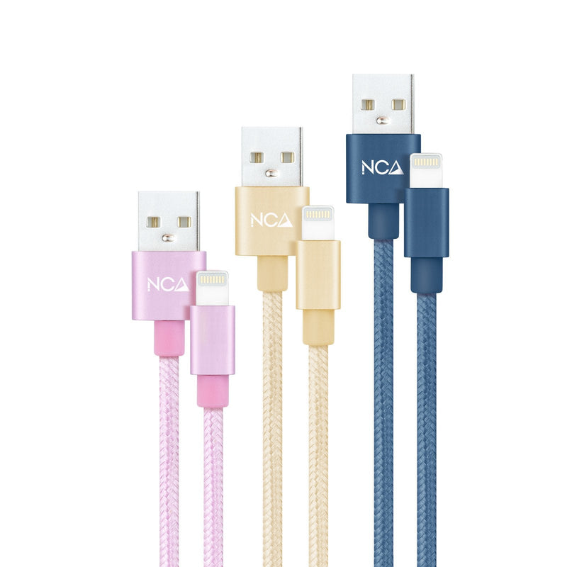 Nanocable Pack 3 Cables Mallados USB-A Male a Lightning Male - Length 1M - Colours Pink Gold And Blue