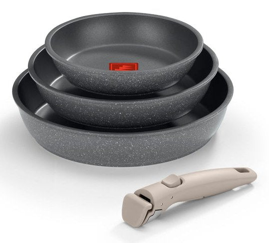 Monix Pack 3 Sartenes + Handle Removable One Click Pietra M831303 Ø20CM Ø24CM Ø26CM Aluminium Forjado Apta Ind