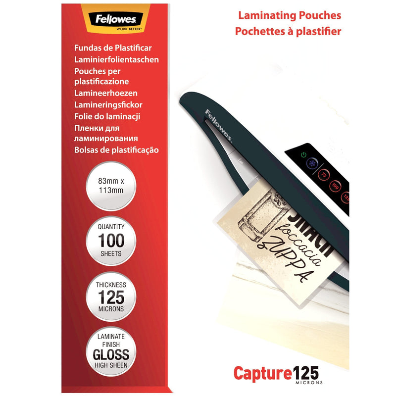 Fellowes Pack 100 Cases Plastificar Cards 83 X 113CM - 125 Micras - High Quality - Transparent