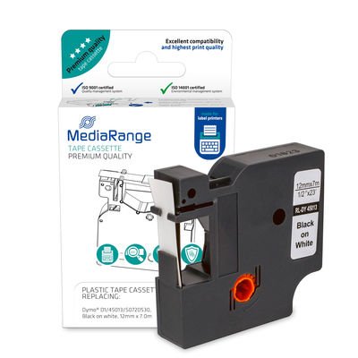 Mediarange MRDY45013 Tape Printer Labels Black Sobre White D1