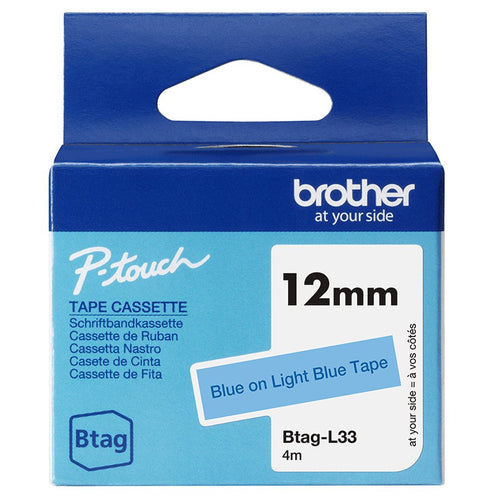 Brother Tape Labels BTAG-L33 12MM, Blue Sobre Blue Claro, No Laminated BTAGL33 — image 1