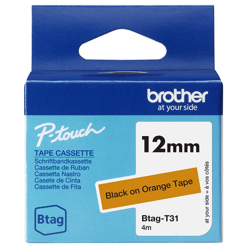 Brother Tape Labels BTAG-T31 12MM, Black Sobre Orange No Laminated BTAGT31 — image 1