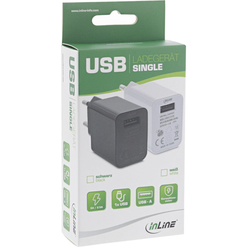 Inline Adapter Power USB Single 100-240V a 5V/2,5A, Black