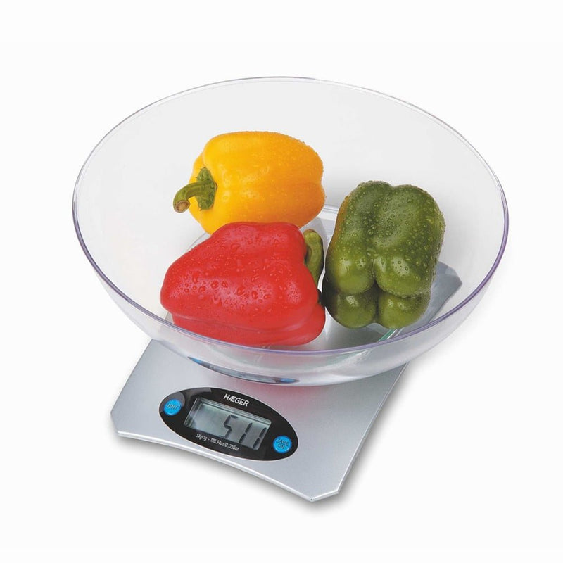 Haeger Scale Kitchen Santini Up To 5000G Precisión 1G LCD Easy Visionado Función Tara Bol Medidor Glass