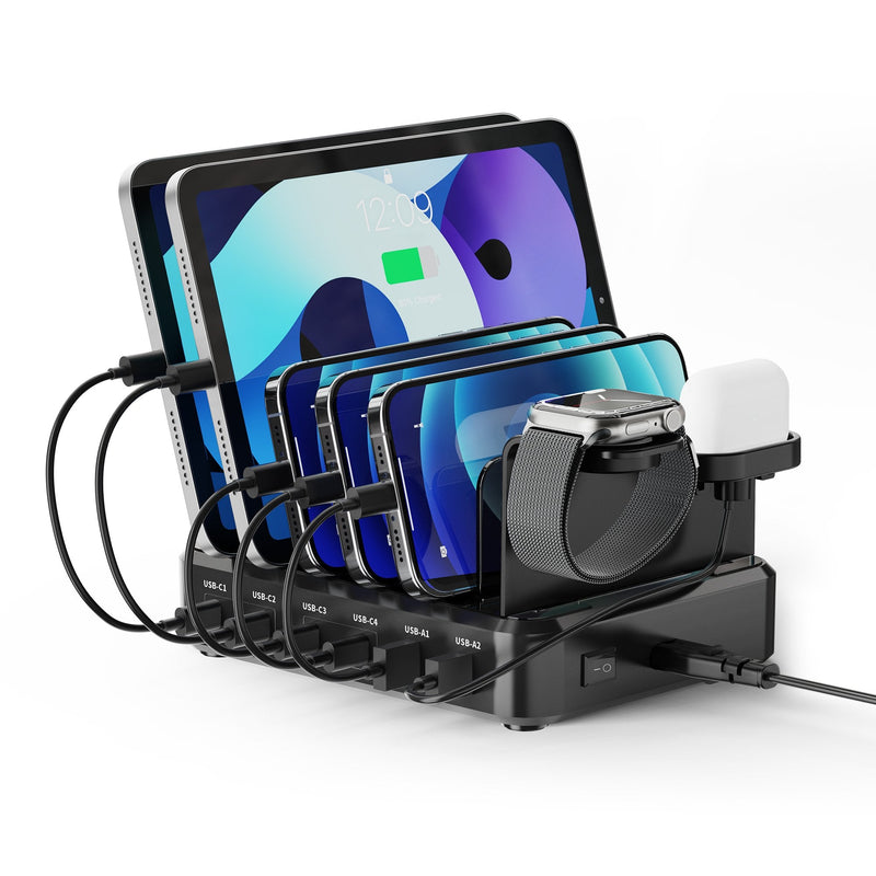 Ewent EW1335 Estacion Charging - 2x USB-A And 4x USB-C - 130W PD 3.0 - 7 Divisores Extraibles - Protection Con