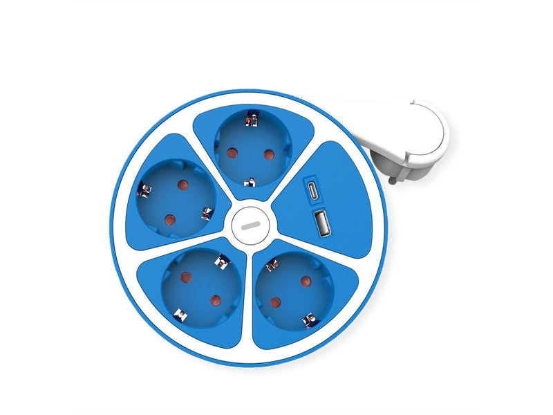 Roline 4-VÍAS Power Strip Plugs With Switch Round Usb-charger a + C, Blue 3M