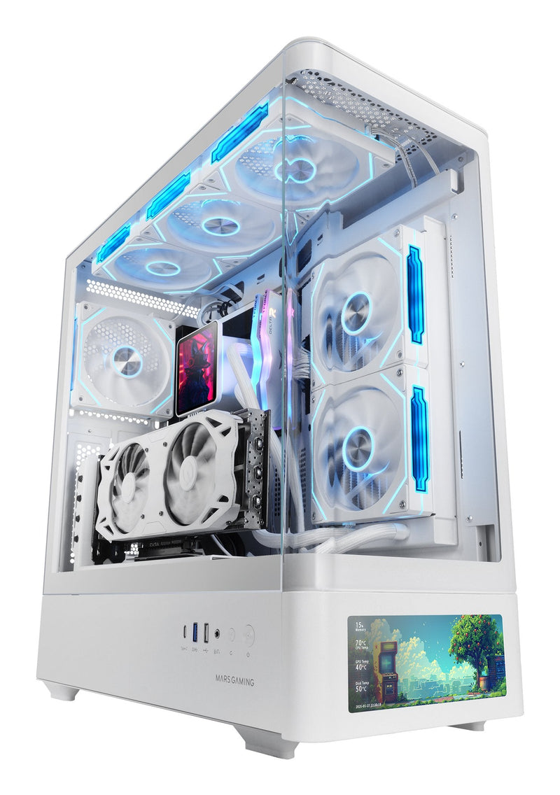 Mars Gaming Box Semitorre ATX Mc-lcdx Pro White Screen LCD IPS 9.16''/ 3 HDD And 3 SSD/ ATX/ Semitorre With Gl