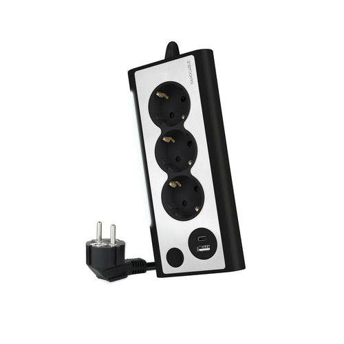 Nanocable Power Strip Desktop With 3X Shuckos, 1x USB-C And 1x USB-A - Iluminacion LED With Switch - Cable 1.5 — image 1