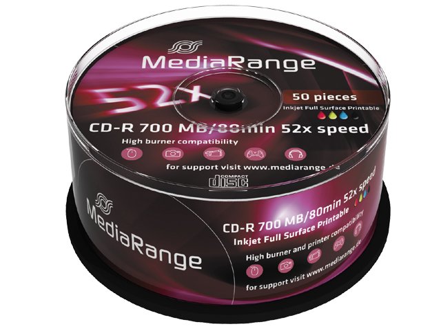 Mediarange Cd-r 700MB/80MIN Printable 52X Cake 50 Pieces