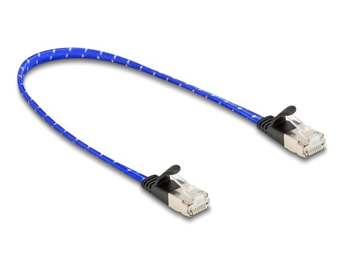 Delock RJ45 Network Cable Flat Trenzado CAT.6A U/FTP 0,3M Blue