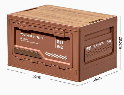 Outdoor Camping Storage Box With Side-opening Door And Wooden Lid