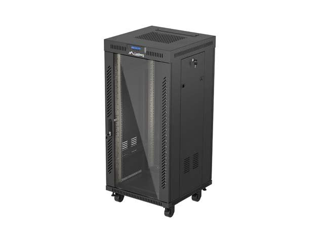 Lanberg Rack Cabinet 19 Free-standing 24U 600X600 Flat Pack With Glass Door LCD Black V2