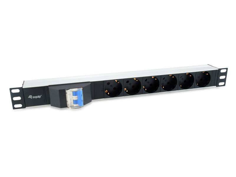 Power Strip Power Aluminium Rack 19 1U 6 Sockets Type Shucko Euro With Magnetotermico Cable 1.8M