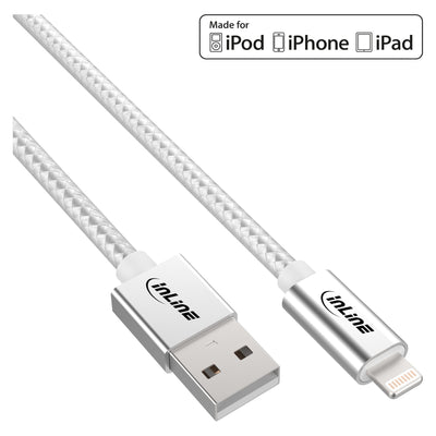 Inline USB Cable Lightning Ipad Iphone Ipod Silver 1M Certificado Mfi — image 1