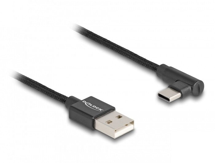 Delock USB Cable 2.0 , USB-A Male USB-C Male 3M With Case Ángulo 90°NEGRO