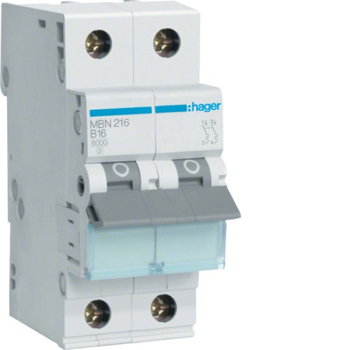 Hager Switch Magnetotérmico MBN216 2POLOS 6KA B-16A 2M