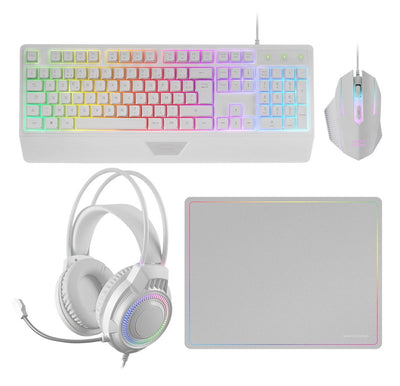Mars Gaming Keyboard Mouse Headset And Mouse Pad MCP124PROWFR H-mech RGB 3200DPI French White — image 1