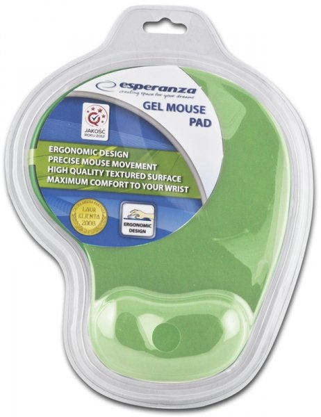 Esperanza Mouse Pad With Wrist Rest Gel EA137G 230 X 190 X 20MM Green Blister