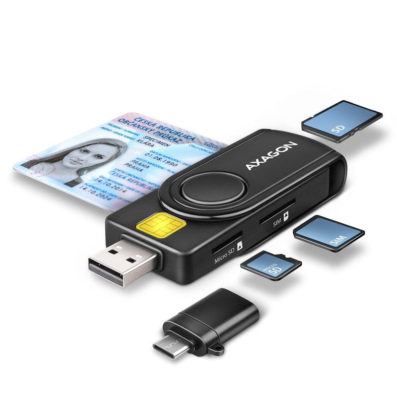 Axagon CRE-SMP2A USB Smart Card & SD/microSD/SIM Pocketreader Reader Card Smart Indoor USB Type-a/USB Type-c B