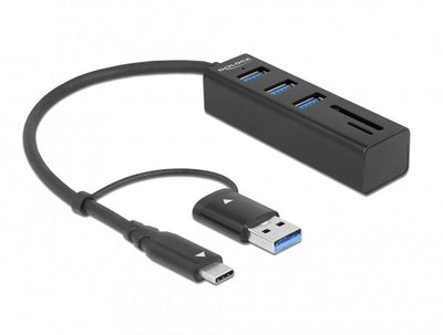 Delock Hub USB 3.2 Gen 1 3 Ports + Card Reader SD And microSD With Connector USB Type-c™ Or USB Tipo-a — image 1