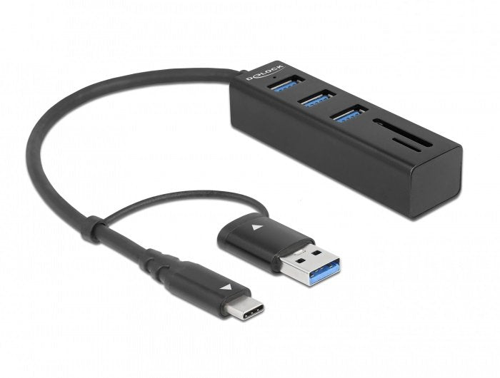 Delock Hub USB 3.2 Gen 1 3 Ports + Card Reader SD And microSD With Connector USB Type-c™ Or USB Tipo-a