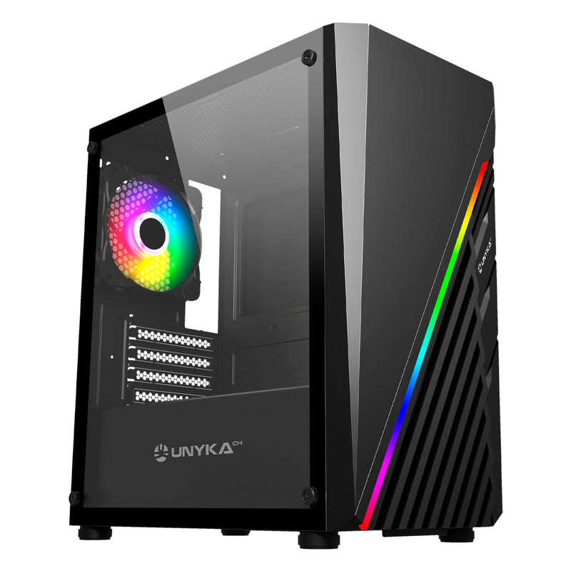 Unykach PC Case Mini Glayze Micro-atx - Iluminacion ARGB - Window Side Glass Tempered - USB-A 2.0/3.0 And Audi