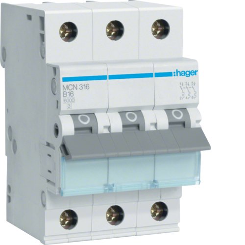 Hager Switch Magnetotérmico MCN316 ** 3POLOS 6KA C-16A 3M