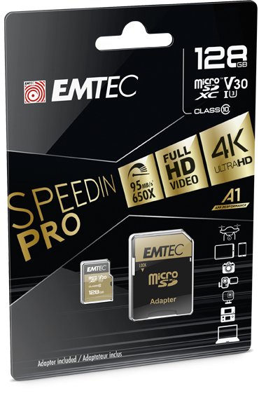 Emtec microSD Tarjeta 128GB Sdxc CL.10 V30 Pro + Adaptador