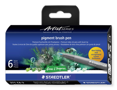 Staedtler 371 Pack 6 Markers Punta Pincel Soft - New Ink Multi Ink - Pigmentos Primera Quality - Colours Green — image 1