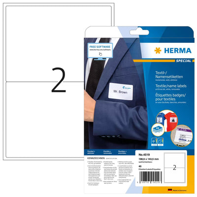 Herma Labels Textiles Nombre A4 199,6X143,5MM White 40UD. — image 1