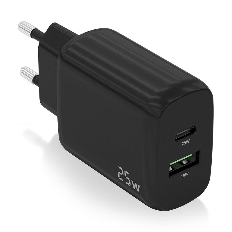 Aisens Charger 25W - 1x USB-C PD 3.0 - 1x USB-A QC3.0 - Black