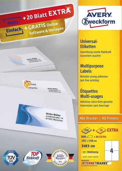 Avery Zweckform Labels 3483-200 White 105,0 X 148,0MM - 880 Units — image 1